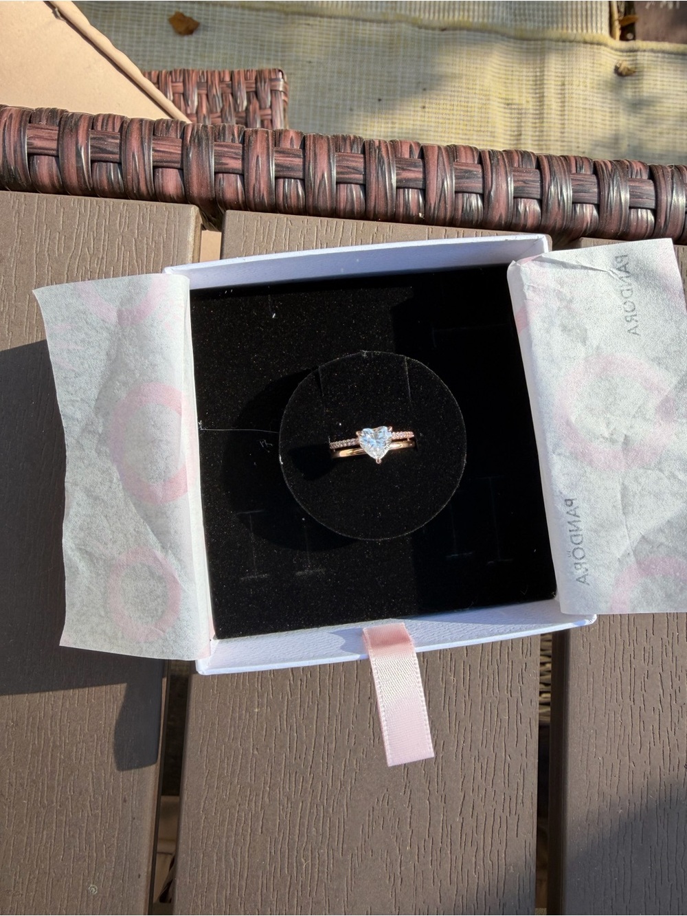 Pandora Rose Gold Heart Ring with Clear Stone